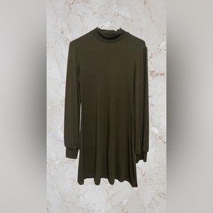 Super cute fun olive green mini bell sleeve midi dress